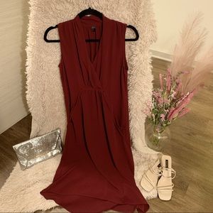 Sleeveless V-neck Burgundy Long Dress